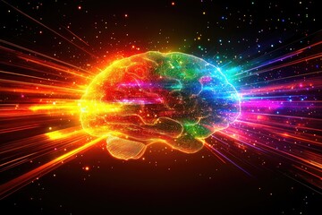 Fototapeta premium Vivid Digital Brain with Colorful Neural Connections and Glowing Light Effects