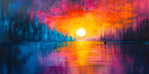 Obraz premium Vibrant Sunset Reflecting on Calm Water