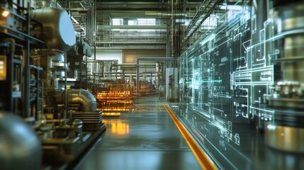Fototapeta premium Industrial Factory Interior with High-Tech Elements and Equipment