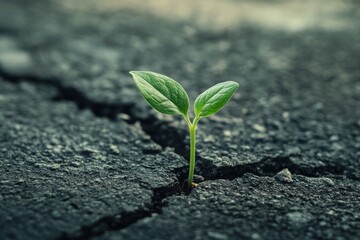 Naklejka premium Resilience: A Tiny Sprout Breaking Through Asphalt