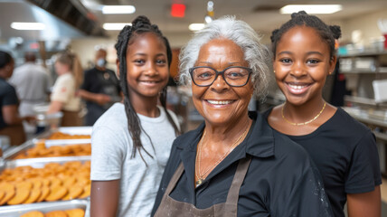 Fototapeta premium grandmother with small grandchildren making cakes at home.