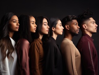 Fototapeta premium Diversity ethnicity group of people facing to same direction poster style