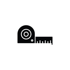 Construction measurement, measuring tape tool icon in solid black flat shape glyph icon, isolated on white background