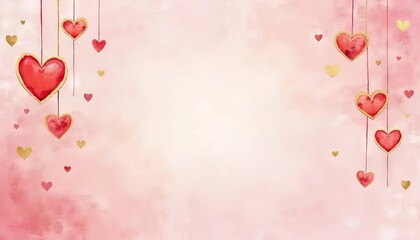 Valentine's day background with hearts and space for text in watercolor