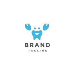 Cute Little Crab Teeth Logo Design. Cute Little Crab With Teeth Shaped Body Logo Design.