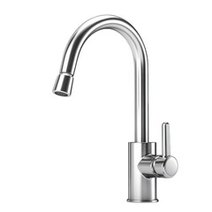 Sleek Modern Kitchen Faucet: A minimalist single-handle kitchen faucet with a high-arc spout, designed for optimal functionality and a stylish aesthetic.