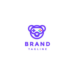 Cute Round Bear With Joystick Glasses Logo Design. Cute Bear Joystick Glasses Logo Design.