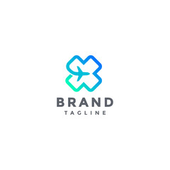 Initial Letter X Plane Line Logo Design. Simple Letter X Flight Line Logo Design.