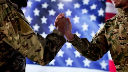 Military Soldier Handshake. Peace Agreement - Powered by Adobe