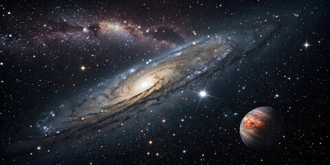 Obraz premium Deep space stars and galaxies in a dark background, darkness, night sky, starfield, galaxy, space