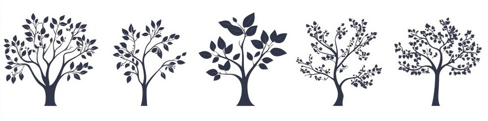 Obraz premium Elegant tree silhouettes in different seasonal styles and colors presented in minimalist abstract form, perfect for use in backgrounds, logos, icons, and decorative designs