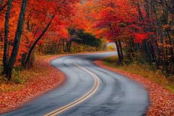 Fototapeta premium Autumnal Road Through Vibrant Fall Foliage