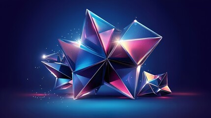 Glowing crystal stars on dark background, abstract art for design