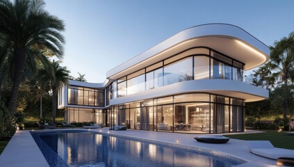 Modern Luxury Villa by the Pool at Dusk