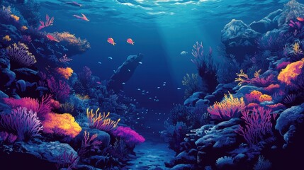 Vibrant Underwater Coral Reef Scene With Fish