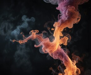 Fototapeta premium Ethereal smoke tendrils unfolding in the darkness, wispy shapes, tendrils, black background