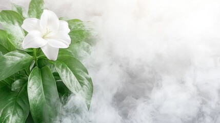 Gardenia flower with smoke background; spa, wellness concept