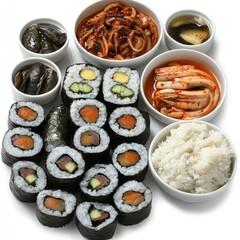 Delicious Korean sushi and side dishes