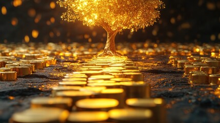 ingot golden way path to golden tree symbol of prosperity healthy and happiness,