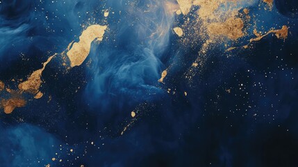 Ink idigo navy blue Gold and blue marbling abstract background