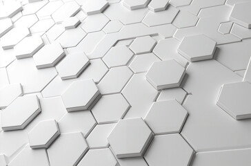 White futuristic hexagonal pattern with raised 3D geometric tiles