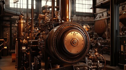 Fototapeta premium Intricate Steam Engine Machinery Detailed view in an Industrial Setting