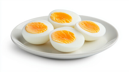 boiled eggs on  plate , isolated on white background