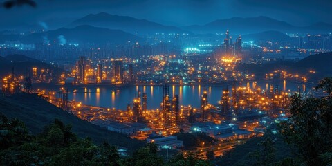 Fototapeta premium Industrial scene in Taiwan featuring a semiconductor wafer fabrication plant.