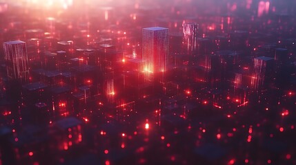 Fototapeta premium Red Digital Cityscape Abstract Art Background Image