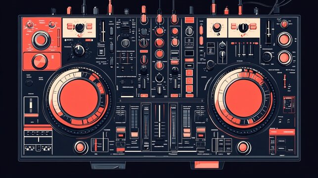 Professional isolated flat vector illustration of a stereo DJ mixer for music production