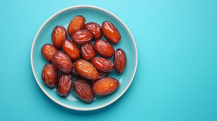 Obraz premium dates fruit on a plate , isolated on blue background 