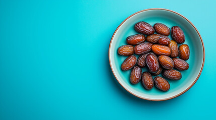 Obraz premium dates fruit on a plate , isolated on blue background 