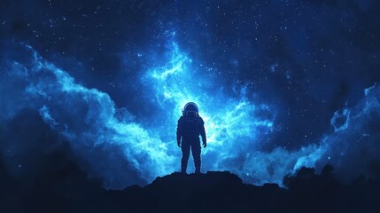 Astronaut Silhouette Against a Cosmic Nebula Background