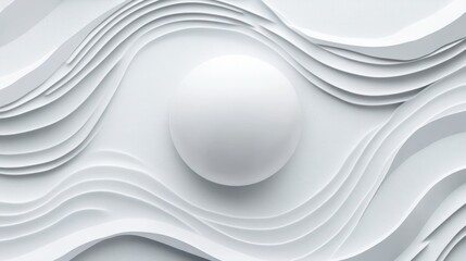 Abstract white sphere in wavy layered background.