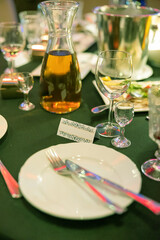 Close-up of the table at the party, colored light at the party