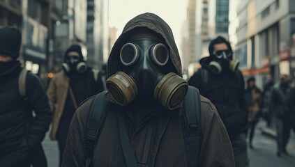 Urban Protest: Masked Figures in City Streets