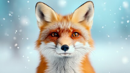 Fototapeta premium Close-Up Portrait of a Cheerful Orange Fox in a Winter Wonderland