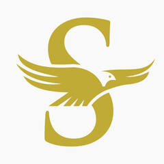 Initial Letter S Flying Eagle Logo Concept For Speed Icon and Transportation Symbol Vector Sign