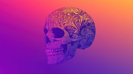 Ornate Skull Design In Vibrant Purple And Orange Hues