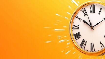 Clock with Roman Numerals Against Vibrant Yellow Background