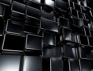 A visually captivating backdrop made up of glossy black 3D cubes.