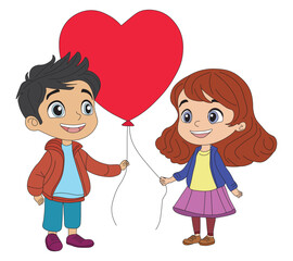 child with heart. Young Love Concept with Couple and Heart Design. Couple in Love Embracing Heart Icon. Heartwarming Young Love Couple Illustration.	