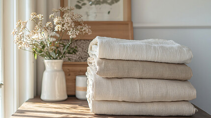 A collection of beautifully designed, eco-conscious clothing made from recycled fabrics, showcasing modern, sustainable fashion that resists the harmful effects of fast fashion, set in a tranquil and 