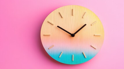 Colorful Wall Clock on Pink Background with Modern Design Elements