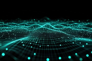 Abstract teal digital wave grid pattern. Ideal for tech, data, and network concepts.