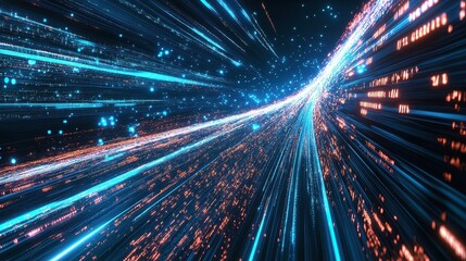 Fototapeta premium A dynamic motion-blur render of fast-moving data streams forming a digital Earth, illustrating the rapid connectivity of global trade networks.
