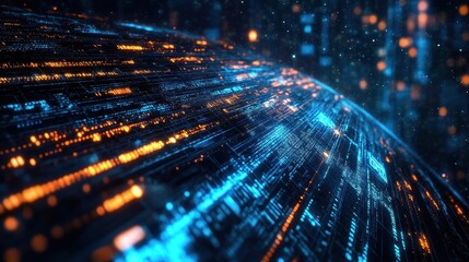 Obraz premium A dynamic motion-blur render of fast-moving data streams forming a digital Earth, illustrating the rapid connectivity of global trade networks.