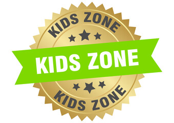 kids zone. kids zone round green and gold label isolated on transparent background