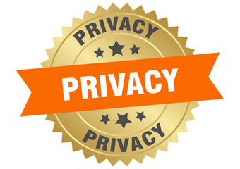 privacy. privacy round orange and gold label isolated on transparent background