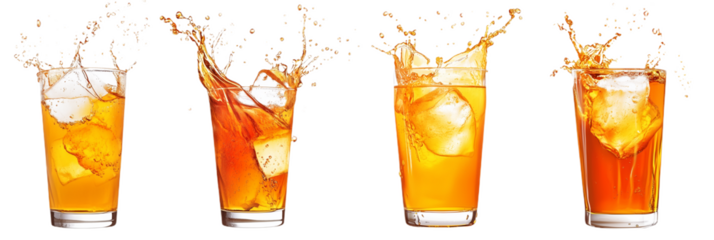 Iced tea splashes isolated on transparent background